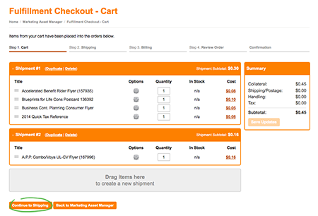 fulfillment checkout - cart