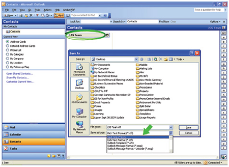 open Outlook and save your contact list to a .txt file